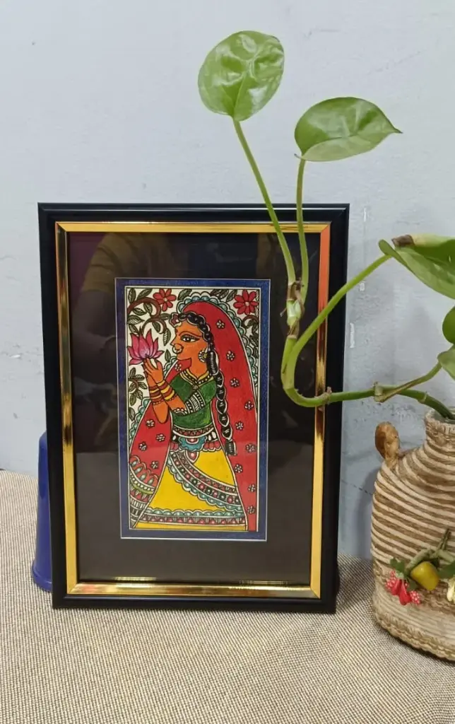 Elegance Captured - Handmade Madhubani Painting of a Woman.