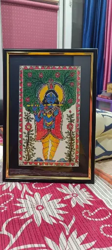 Divine Artistry - Krishna's Grace, Painted by Hand.