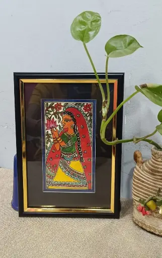 Elegance Captured - Handmade Madhubani Painting of a Woman.